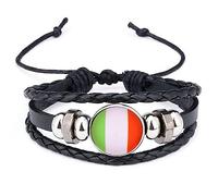 EsUkar Men'S Bracelets,National Flag Pattern Time Stone Bracelet Italy Flag Layered Braided Leather Bracelet Black Leather Bracelet Patriot Jewelry Charm Jewelry For Women Men