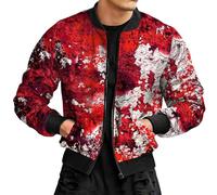 EsUkar Mens Casual Bomber Jackets Red Street Graffiti Art Print Jacket Casual Full-Zip Light Bomber Jacket Outdoor Baseball Windproof Cargo Outwear For S-3Xl,L
