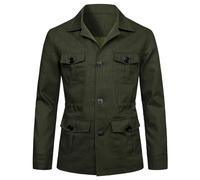 EsukAr Mens Lightweight Safari Jacket Casual Linen Button Up Multi-Pocket Cargo Coat Outwear,Army Green,L