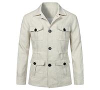 EsukAr Mens Lightweight Safari Jacket Casual Linen Button Up Multi-Pocket Cargo Coat Outwear,White,3XL