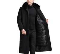 EsukAr Men's Single Breasted Long Pea Coat, Premium Wool Trench Coat with Down/Fleece Lining,Black down lining,6XL