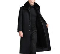 EsukAr Men's Single Breasted Long Pea Coat, Premium Wool Trench Coat with Down/Fleece Lining,black fleece lining,L