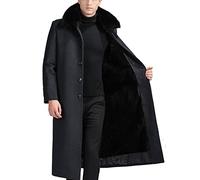 EsukAr Men's Single Breasted Long Pea Coat, Premium Wool Trench Coat with Down/Fleece Lining,grey fleece lining,6XL