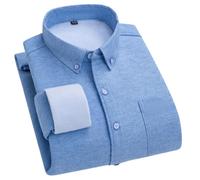 EsUkar Mens Winter Fleece Flannel Shirts Long Sleeve,Plain Thermal Shirt Light Blue Fleece Flannel Shirt Jacket Thick Warm Berber Lined Button Down Shirt For Xs-Xl,Xl