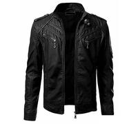 EsUkar Summer Jackets For Men,Men'S Bomber Jacket Pu Leather Outdoor Sports Jacket Punk Biker Functional Jacket Men'S Vintage Transitional Jacket Classic Bomber Jacket Jacket,Black,S
