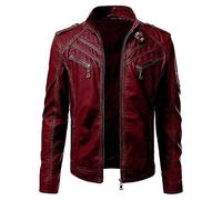 EsUkar Summer Jackets For Men,Men'S Bomber Jacket Pu Leather Outdoor Sports Jacket Punk Biker Functional Jacket Men'S Vintage Transitional Jacket Classic Bomber Jacket Jacket,Burgundy,Xl