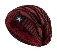 ESUKAR Unisex Slouchy Winter Hats Add Fur Lined Men and Women Warm Beanie Cap Casual Five-Pointed Star Decor Winter Knitted Hats Red