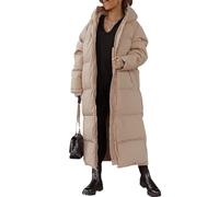 EsukAr Women Long Quilted Coat Hooded Maxi Length Long Sleeve Puffer Jacket Padded Coat Winter Outerwear,camel,XL