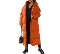 EsukAr Women Long Quilted Coat Hooded Maxi Length Long Sleeve Puffer Jacket Padded Coat Winter Outerwear,orange,S