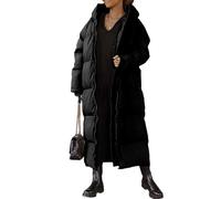 EsukAr Women Long Quilted Coat Hooded Maxi Length Long Sleeve Puffer Jacket Padded Coat Winter Outerwear,black,S