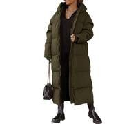 EsukAr Women Long Quilted Coat Hooded Maxi Length Long Sleeve Puffer Jacket Padded Coat Winter Outerwear,Army green,XXL