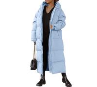EsukAr Women Long Quilted Coat Hooded Maxi Length Long Sleeve Puffer Jacket Padded Coat Winter Outerwear,blue,S