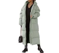 EsukAr Women Long Quilted Coat Hooded Maxi Length Long Sleeve Puffer Jacket Padded Coat Winter Outerwear,green,M