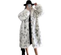 EsukAr Womens Winter Faux Fox Fur Coat, Lady Casual Snow Leopard Print Fur Jacket Thick Warm Mid-Long Plush Outerwear,Leopard,XXL