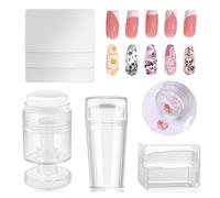 Esuohym 6PCS French Tip Nail Stamp Art Kit Clear Silicone Nail Jelly Stamper With Scrapers Polish French Manicure Stamping Set For Women Diy Artists Salon