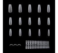 ESUOHYM False Nail Tips 600pcs Long Coffin Engraved 12 Sizes Acrylic Gel Soft False Nails Transparent Full Cover No C Curve for Extension DIY Home Supplies
