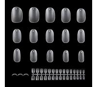 ESUOHYM False Nail Tips 600pcs Oval Short Engraved 13 Sizes Soft Acrylic Gel Pressed False Nails Transparent Full Cover No C Curve for Home Extension DIY Supplies