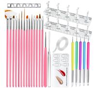 ESUOHYM Push On Nail Stand with Nail Art Brushes Nail Holder for Painting Practice Display Presson Nails Nail Art Tool Set with Nail Points 3D Sculpture Tools Practice Kit Technique