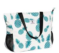 ESVAN Large Beach Bag Water Resistant Lightweight 20 inch Women Oversize Tote Bag for Gym Beach Travel Pool Yoga Nurse (White Pineapple)