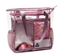 ESVAN Large Clear Tote Bags Heavy-duty Shoulder Bag Transparent Handbag Travel Beach Work Gym Stadium Approved Bags, Pinkish Purple, L, Utility