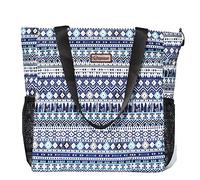 ESVAN Original Floral Print Tote Bag Waterproof Large Gym Beach Travel Everyday Tote Bag, Blue, White Stripe, L, tote bag