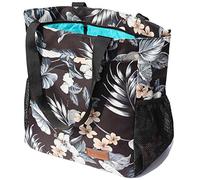 ESVAN Original Floral Tote Bag Large Shoulder Bag with Multi Pockets for Gym Travel Beach Daily Bags, Black Grey Flower, One Size