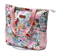 ESVAN Original Floral Water Resistant Large Tote Bag Shoulder Bag for Gym Beach Travel Daily Bags Upgraded, A Pink, L, Fashion