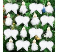 Esvitto Christmas Tree Decorations White Feather, 16 PCS Christmas Ornaments Personalised Angel Wings Hanging Feather, White Xmas Tree Decorations Outdoor and Indoor for Christmas Wedding Home Party