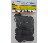 ESW LEISURE Guyline Ropes 4 Pack For Tents Awning Camping Strong Lightweight Paracord Guy Rope With Tensioner Guy Lines Fishing Umbrella Shelter Bivvy Caravan Gazebo Tarp (Black, 4 Metre XL 4 Pack)