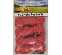 ESW LEISURE Guyline Ropes 4 Pack For Tents Awning Camping Strong Lightweight Paracord Guy Rope With Tensioner Guy Lines Fishing Umbrella Shelter Bivvy Caravan Gazebo Tarp (Red, 4 Metre XL 4 Pack)