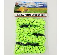 ESW LEISURE Guyline Ropes 4 Pack For Tents Awning Camping Strong Lightweight Paracord Guy Rope With Tensioner Guy Lines Fishing Umbrella Caravan Gazebo (Flourescent Green & Black, 2.4 Metre 4 Pack)