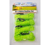ESW LEISURE Guyline Ropes 4 Pack For Tents Awning Camping Strong Lightweight Paracord Guy Rope With Tensioner Guy Lines Fishing Umbrella Shelter Caravan Gazebo (Flourescent Green, 4 Metre XL 4 Pack)