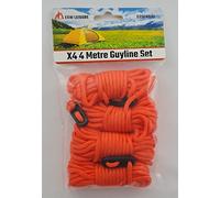 ESW LEISURE Guyline Ropes 4 Pack For Tents Awning Camping Strong Lightweight Paracord Guy Rope With Tensioner Guy Lines Fishing Umbrella Shelter Caravan Gazebo Tarp (Orange 4, 4 Metre XL 4 Pack)