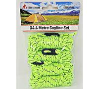 ESW LEISURE Guyline Ropes 4 Pack For Tents Awning Camping Strong Lightweight Paracord Guy Rope With Tensioner Guy Lines Fishing Umbrella Caravan Gazebo (Flourescent Green & Black, 4 Metre 4 Pack)
