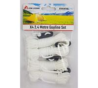 ESW LEISURE Guyline Ropes 4 Pack Tents Awning Camping Strong Lightweight Paracord Guy Rope With Tensioner Guy Lines Fishing Umbrella Shelter Bivvy Caravan Gazebo Tarp (White, 2.4 Metre 4 Pack)