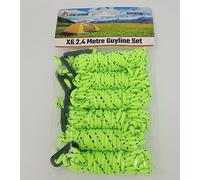 ESW LEISURE Guyline Ropes 6 Pack For Tents Awning Camping Strong Lightweight Paracord Guy Rope With Tensioner Guy Lines Fishing Umbrella Caravan Gazebo (Flourescent Green & Black, 2.4 Metre 6 Pack)