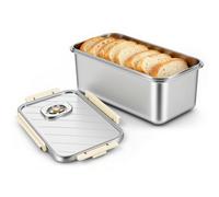 Esyhomi Bread Bin, Stainless Steel Bread Box with Lid, Time Recording Airtight Storage Container for Homemade, Toast, Bagel, Keep Fresh Food Storage Container for Kitchen Counter