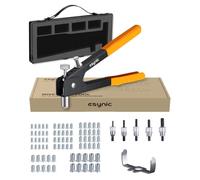 eSynic 10 Inch Hand Rivnut Gun Tool Kit with Rivet Nuts M3/M4/M5/M6/M8 | 5Pcs Mandrels & 80Pcs Threaded Steel Rivnuts, Portable Case, Heavy Duty Nut Riveter Gun for Car/Bike Repairs Metalwork etc