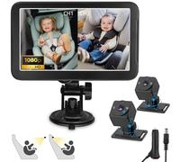 eSynic 1080P HD Dual Baby Car Camera 7'' Split Screen Child Seat Monitor | Night Vision| 360° Rotatable Camera|150° Wide Angle| Rear/Front Facing Car Back Seat Mirror for 2 Baby Kids Twins Pets