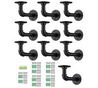 eSynic 10Pcs Industrial Pipe Shelf Brackets,Black Pipe Brackets for Shelves,1/2 inch Metal Floating Shelf Bracket for Scaffold Board (15*8cm) with a Spirit Level