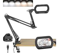 eSynic 10X Desk Clamp Magnifying Glass with 72 LED Lights clip-on table metal Magnifier Lamp With 4-Hole Clamp, 5 Colour Tune Light, 10-Levels Brightness for Craft Hobbies Reading Stitching Close Work