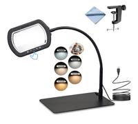 eSynic 10X HD Desk Magnifying Glass Rectangular Desktop Magnifier Lamp with 72 LED Light| 5 * 3″ Metal Stand| Clamp On&Tabletop| 45cm Gooseneck| Hands Free for Hobbies Craft Reading Sewing etc