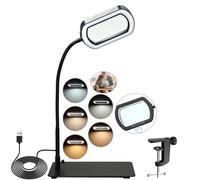 eSynic 10X HD Desk Magnifying Glass Rectangular Desktop Magnifier Lamp with 72 LED Light| 5 * 3″ Metal Stand| Clamp On&Tabletop| 45cm Gooseneck| Hands Free for Hobbies Craft Reading Sewing etc
