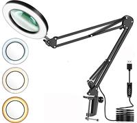 eSynic 10x HD Magnifying Desk Lamps with 64 LED Table Magnifier Lamp with Adjustable Metal Swivel Arm,3 Color Modes,11-Level Brightness,Clamp On USB Magnifying Light for Reading Crafting etc
