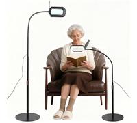 eSynic 10X Telescopic Magnifying Glass with LED Light Floor Standing &Desk Clamp-on 74-108cm Floor Magnifier Lamp |Stepless Dimming&5 Light Colour| Heavy Metal Base for Reading Hobby Craft Embroidery