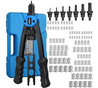 eSynic 13 Inch Rivnut Tool Kit Heavy-Duty Rivet Nut Gun Set Alloy Steel Hand Nut Riveter with 7 Mandrels & 110Pcs Threaded RIV Nuts-M3 M4 M5 M6 M8 M10 M12 and Carrying Case for Metalwork Auto Repair