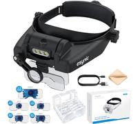 eSynic 1X to 14X Rechargeable Headband Magnifier Glass with LED Light
