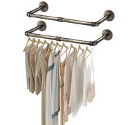eSynic 2 Pack Wall Clothes Rail 60cm Clothes Rack Wall Mounted Copper Retro Industrial Pipe Clothes Rail Heavy Duty Metal Garment Rail Hanging Bar for Coats All-Season Clothes in Bedroom Cloakroom etc