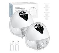 eSynic 2PACK Wearable Hand Free Breast Pump 4 Modes&12 Levels Electrical Breast Pump Wireless Breastfeeding Pump with 27/24/21mm Flange Portable Breast Milk Pump Leak-Proof LED Display BPA Free