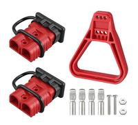 eSynic 2Pcs Battery Connector for 175Amp Anderson Connector Kit 175A Quick Connect Plug 600V Jumper Cables Connector with Handle and Anderson Plug Cover for Camper Car Recovery Winch Trailer (Red)